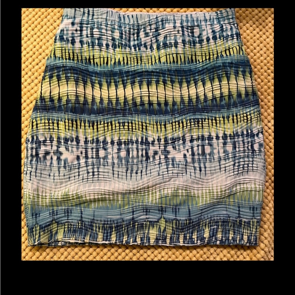 Cato brand Multi color mini skirt in aqua blue, navy, yellow, green & white.